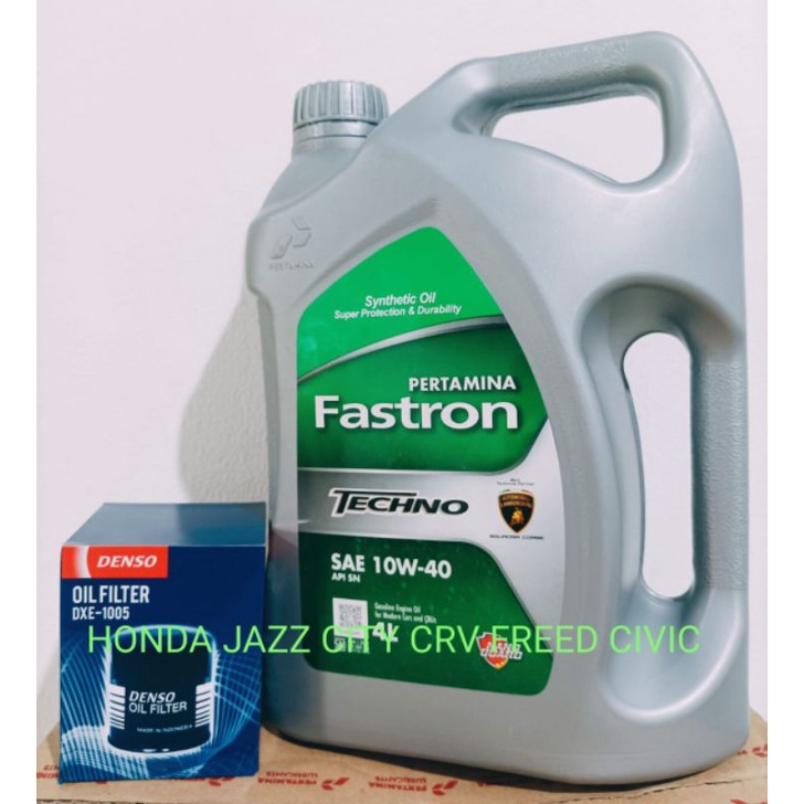 SALE!!! PAKET HEMAT OLI FASTRON TECHNO HIJAU 10W-40 GALON 4 L + FILTER OLI DENSO DXE-1005 UNTUK MOBIL HONDA