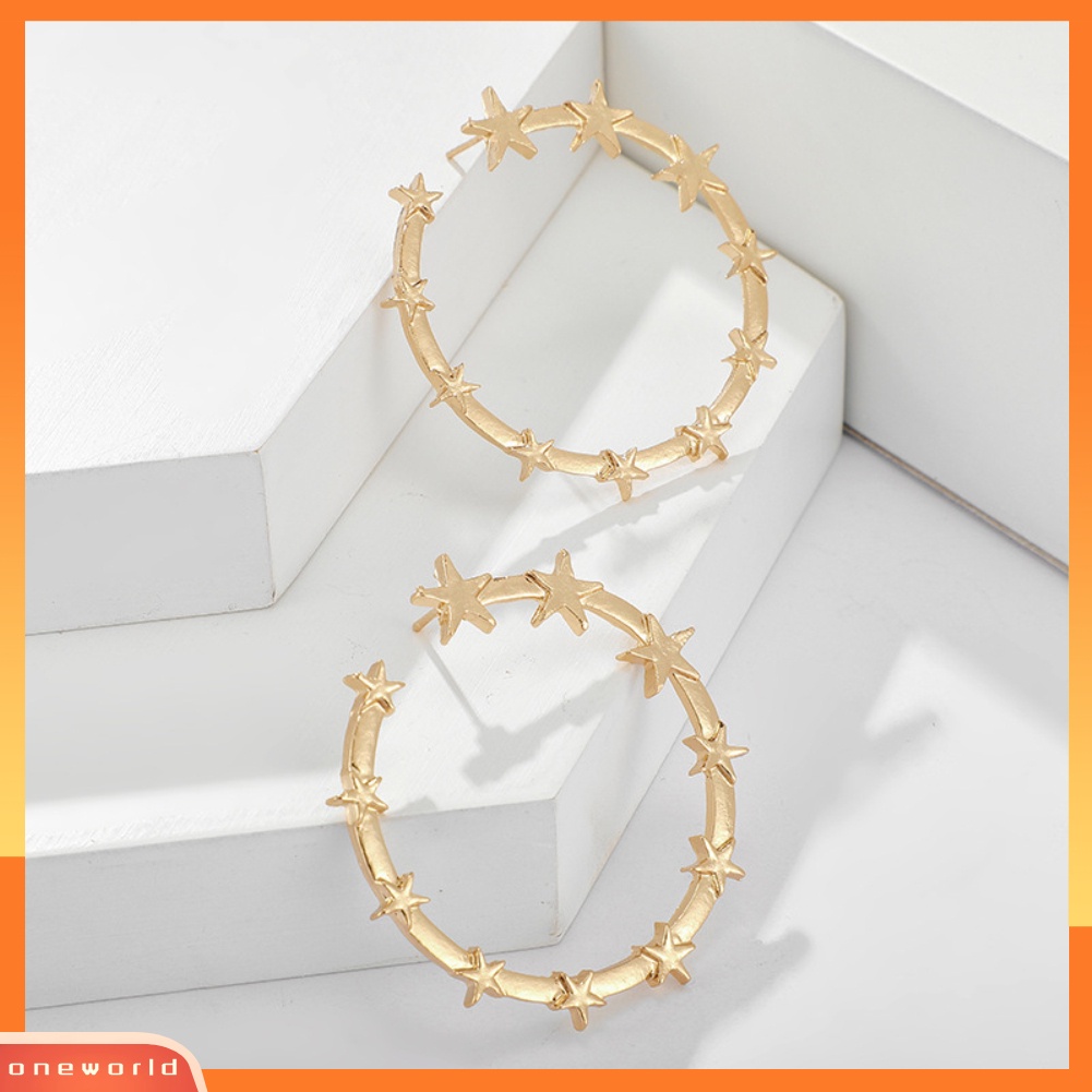 [WONE] Fashion Wanita Terbuka Bintang Besar Lingkaran Liontin Anting Hoop Pesta Liburan Perhiasan