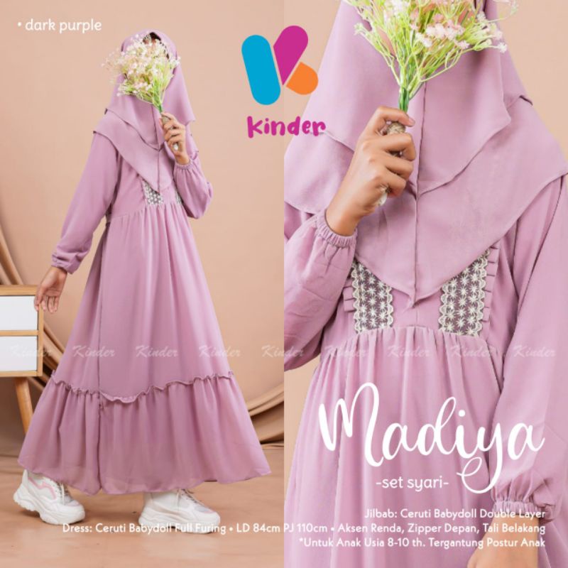 Madiya Syar'i Kids Terbaru Gamis Syar'i Ceruty Babydol Anak Perempuan Usia 8 - 10 Tahun