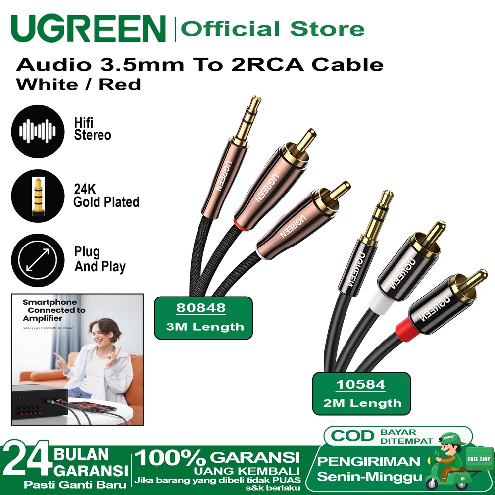 Jual Ugreen Kabel Aux Mm To Rca Male For Smartphone Speakers