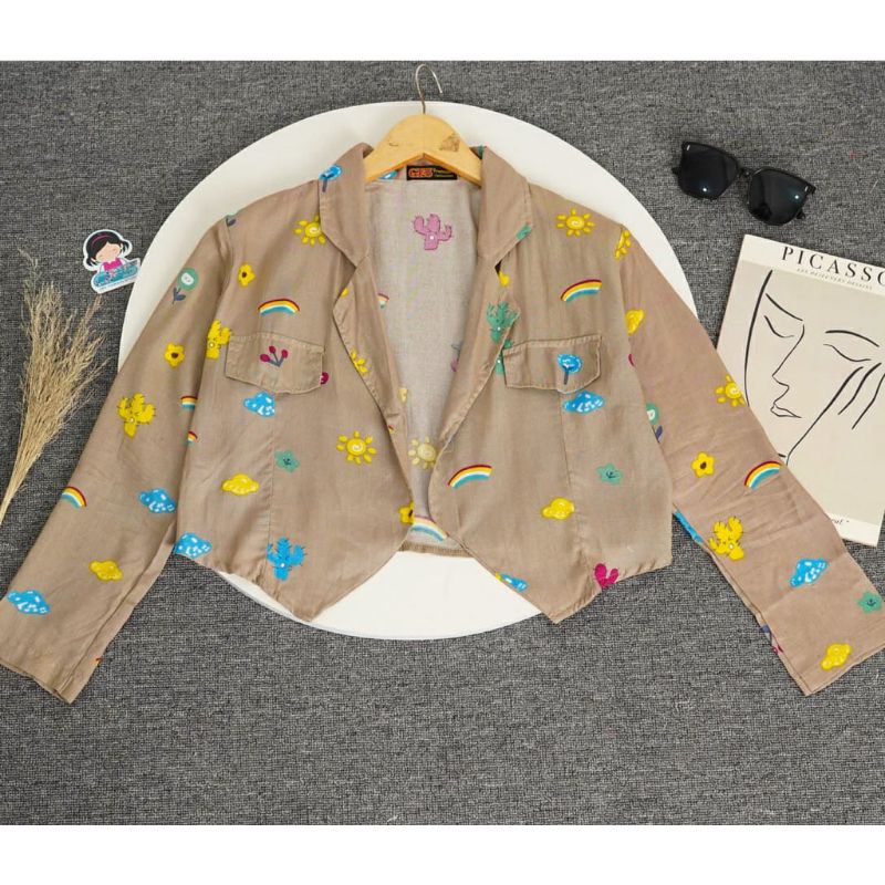 CROP CUTE BLAZER - YEPPEO RAYON DIAMOND CUTE BLAZER