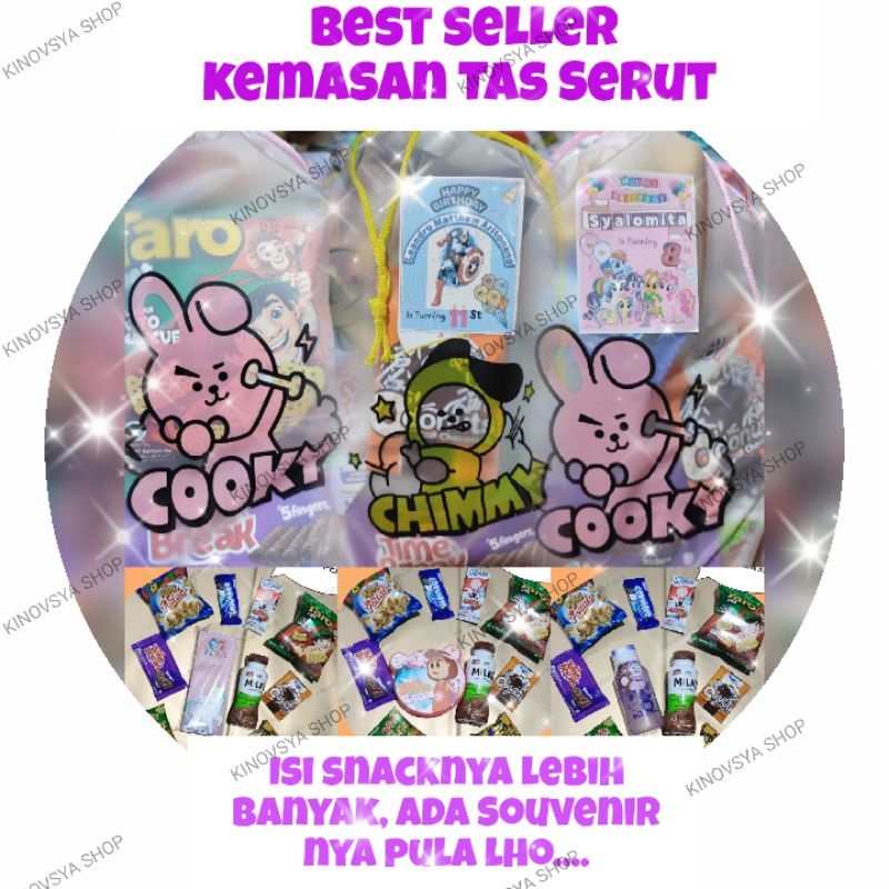 BEST SELLER Snack lebih banyak Paket Ulang Tahun Anak/Paket Ultah Murah Meriah/Snack Ulang Tahun Murah/Paket Ultah Tempat Pensil kotak makan, Snack plus Susu Paket Ulang Tahun Anak Kemasan Tas Serut Waterproof,Souvernir Ulang Tahun,minimal order 10 pcs ya