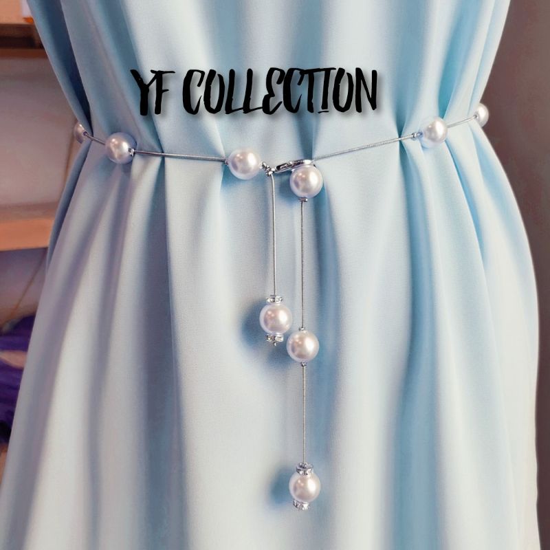 YF IKAT PINGGANG BELT RANTAI SLIM MODEL MUTIARA IMITASI FASHION
