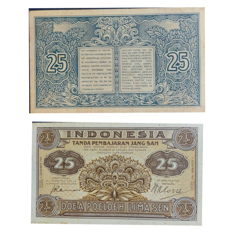 Uang Kuno Indonesia 25 Sen Federal 1947 Kondisi AXF Utuh Bagus Renyah Original 100%