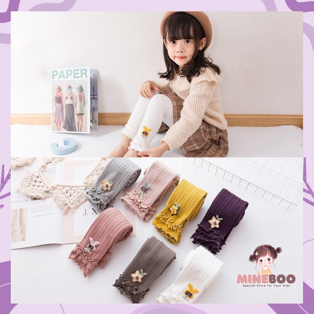 mineboo - Legging starxingxing 303 Anak Perempuan Import Rajut Motif Ruffle