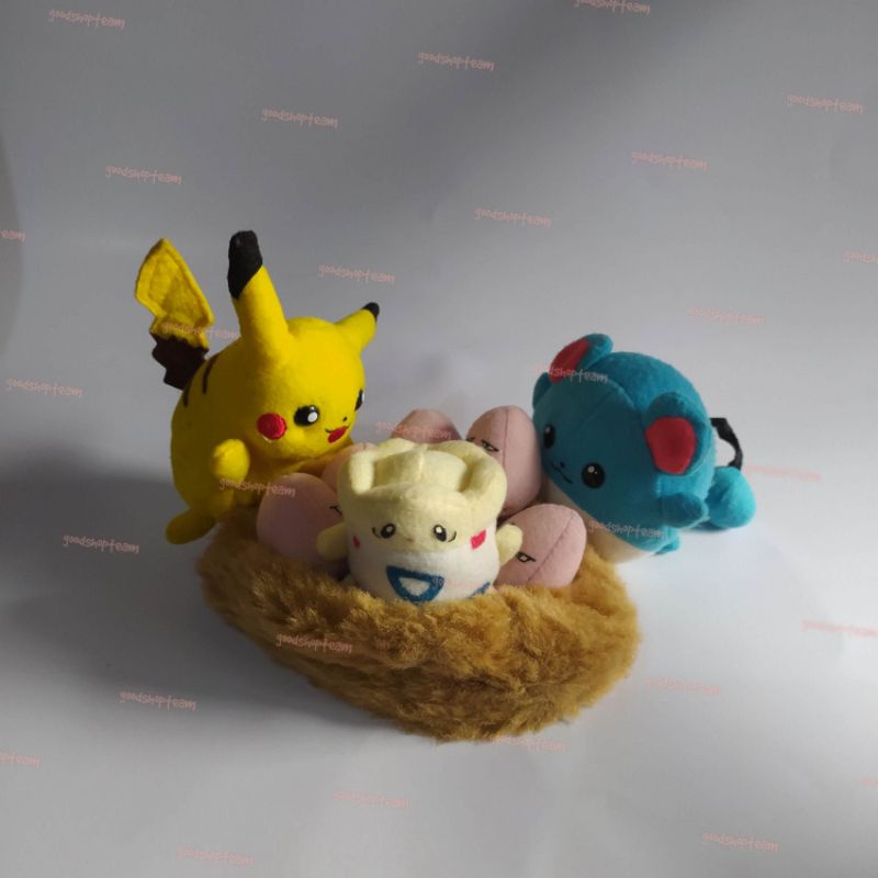 boneka anime Pokemon Nest Plush 2001 - Marill Pikachu Togepi Exeggcute - Vintage RARE Langka Tomy Or