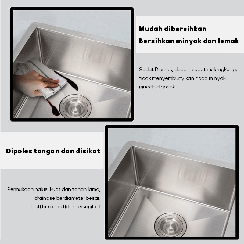 Kitchen Sink Stainless/Bak Cuci Piring 1 Bowl Besar Original/Wastafel Cuci Piring Minimalis/Kitchen Sink Model SS304 Stainless Steel- Set For Sale