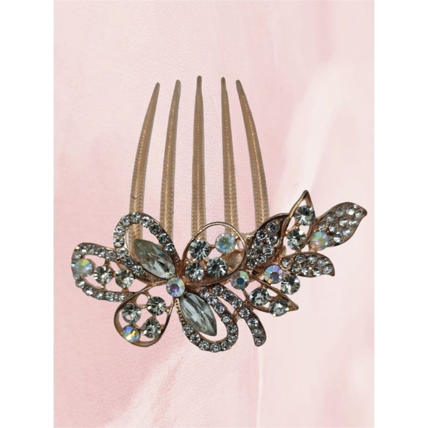 Sisir Sirkam Rambut Motif Flower Kristal Zirkon Import