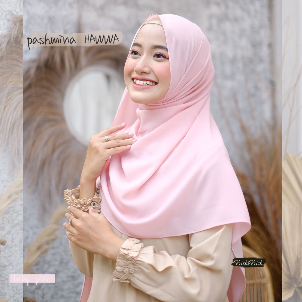 Riskirich Hawwa Hijab Vol 1 Jilbab Pashmina Syari Polos Uk 70x195 cm Bahan Crepe Premium Jahit Tepi Rapih