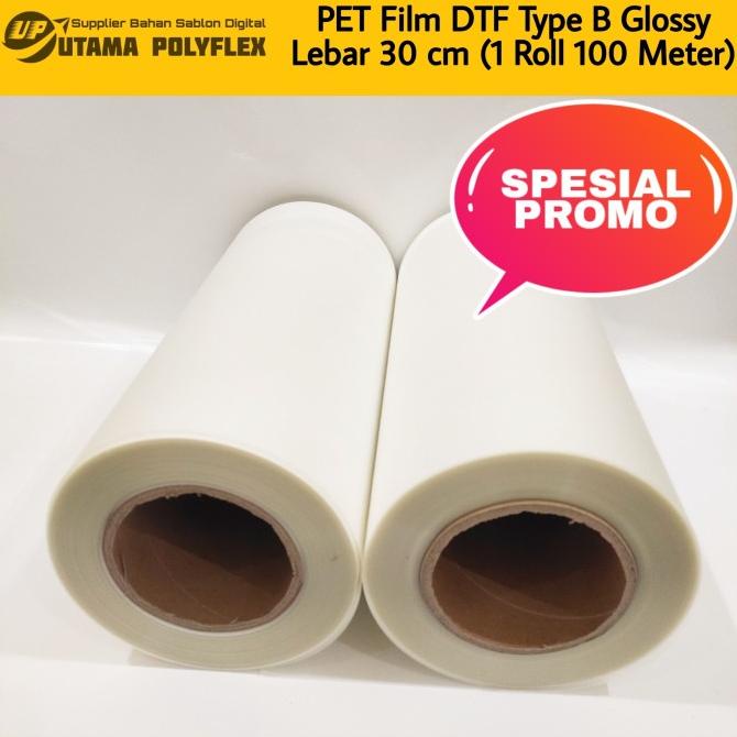 

(Khusus Rollan) PET Film DTF Lebar 30 cm Type B Atas Doff Bawah Glossy
