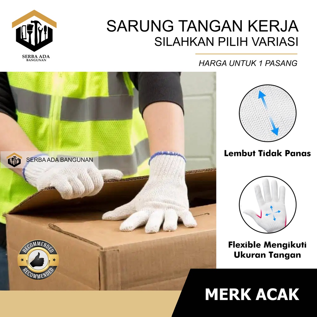 SARUNG TANGAN RAJUT KATUN TIPE BENANG 6 - 8 PUTIH HAND GLOVES PER PCS