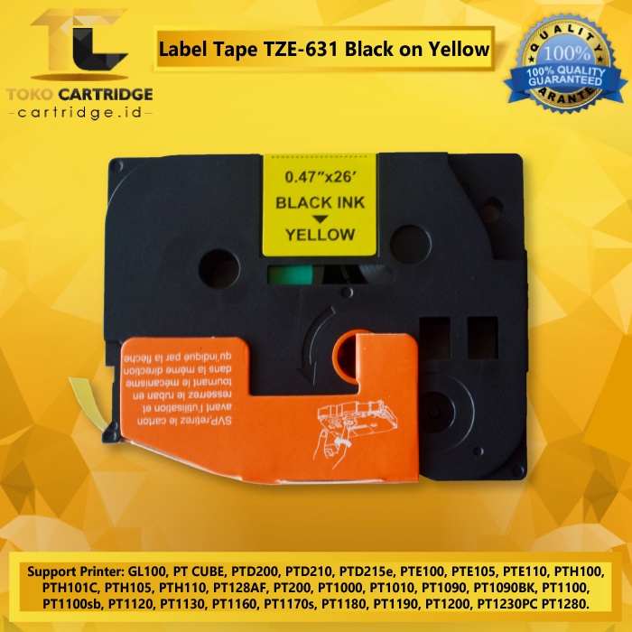 Label Tape TZE-631 TZE 631 12mm x 8m Black On Yellow Printer Brothr