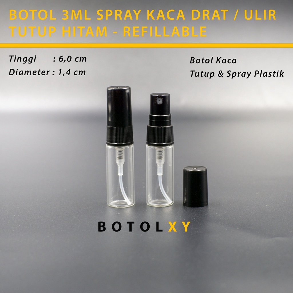 Botol Spray Kaca 3ml Refill Parfum Vial Travel Size Decant TUTUP HITAM