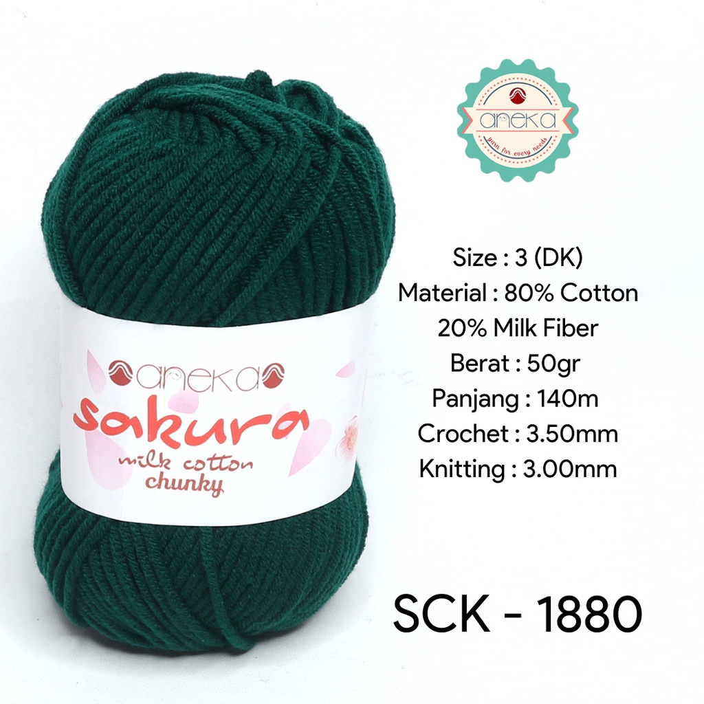 Benang Rajut Katun Susu Sakura Milk Cotton Chunky - 1880