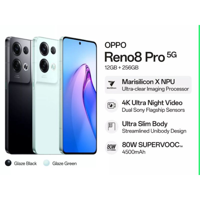 OPPO Reno 8 pro 5G 12GB/256GB Ultra clear imaging processor, 4K, 4500mAh
