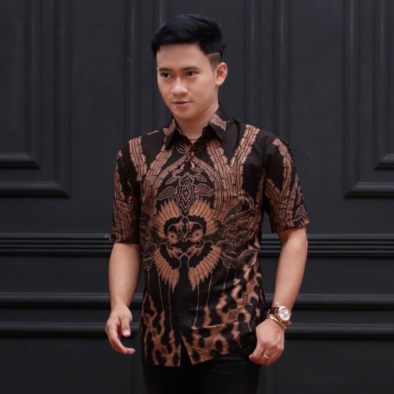 022 Zahira Batik HRB026 Kenongo Hem Kemeja Batik Pria Lengan Pendek  Katun Primis Halus M L XL