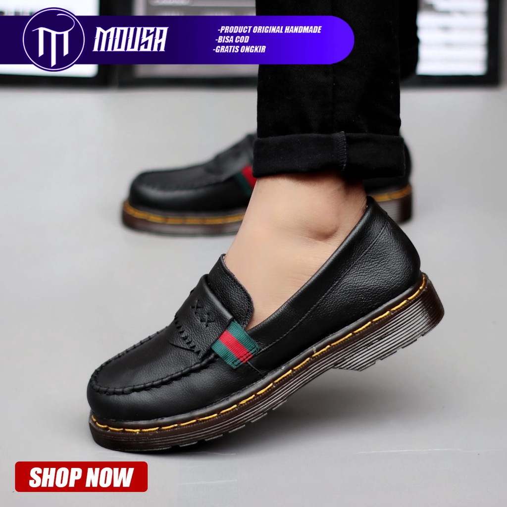 Sepatu Docmart Slip On Pria Pantofel Hitam Kulit Asli Mousa Saber