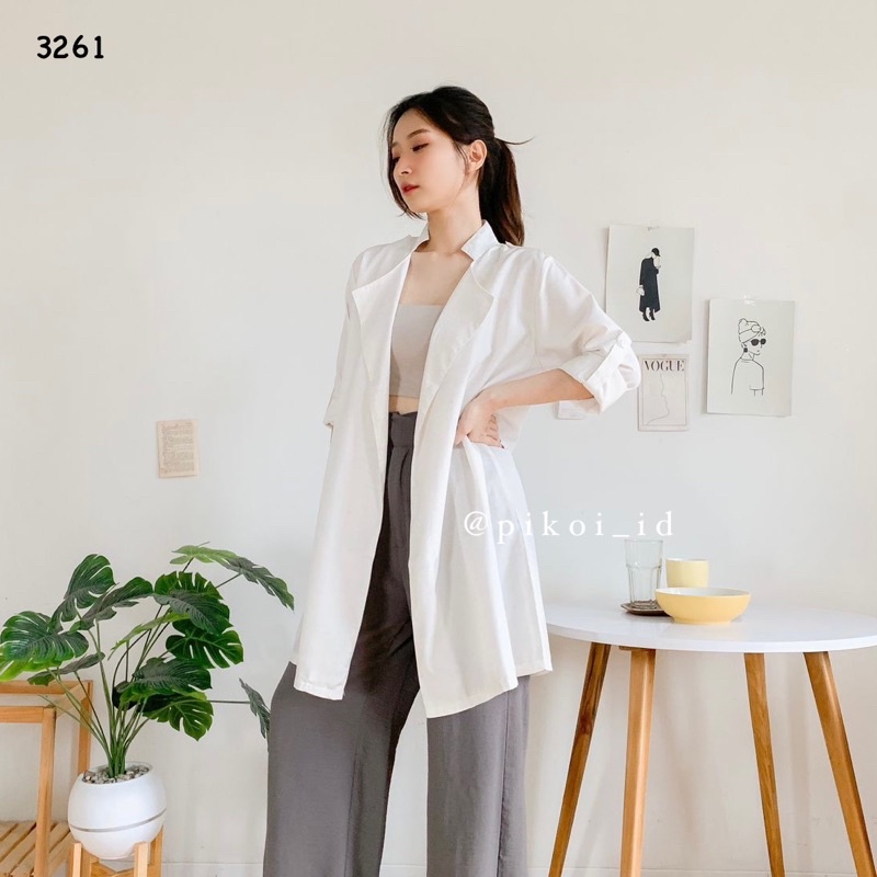 Blazer wanita putih polos / Outer panjang wanita kerja / luaran putih lengan panjang kantor 3261