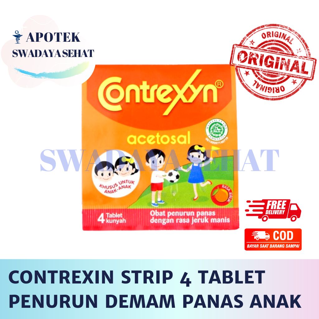 CONTREXIN STRIP 4 TABLET KUNYAH - Penurun Demam Panas Anak