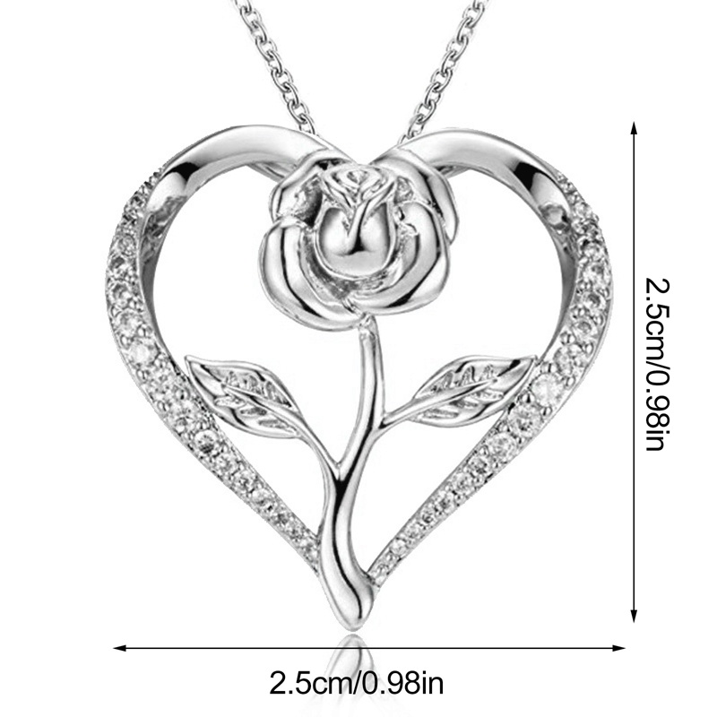 Kalung Fashion Wanita Perhiasan Aksesoris Desain Mawar Alloy Love Hias Kristal Necklace Untuk Wanita