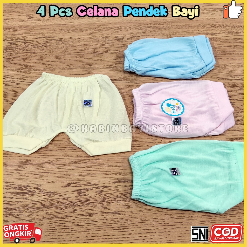 4 Pcs Celana Pendek Bayi Newborn Polos SNI