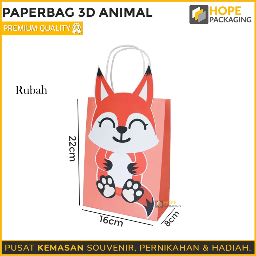 Paperbag 3D Motif Animal Kado / Hadiah Ulang Tahun / kantong snack kue souvenir ultah paper bag gift anak karakter hewan lucu