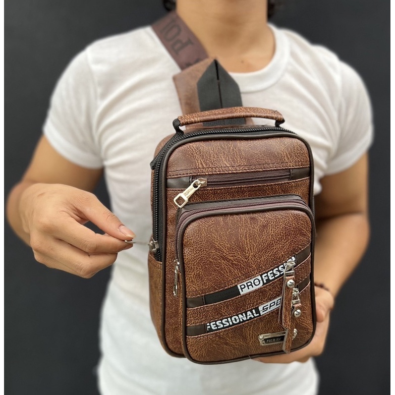 Tas Pria Sling Bag Tas Selempang Kulit PU Leather Original Polo Amstar