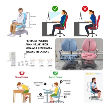 Meja Belajar Anak Ergonomis / Meja Belajar Anak Ergonomic - Biru Muda