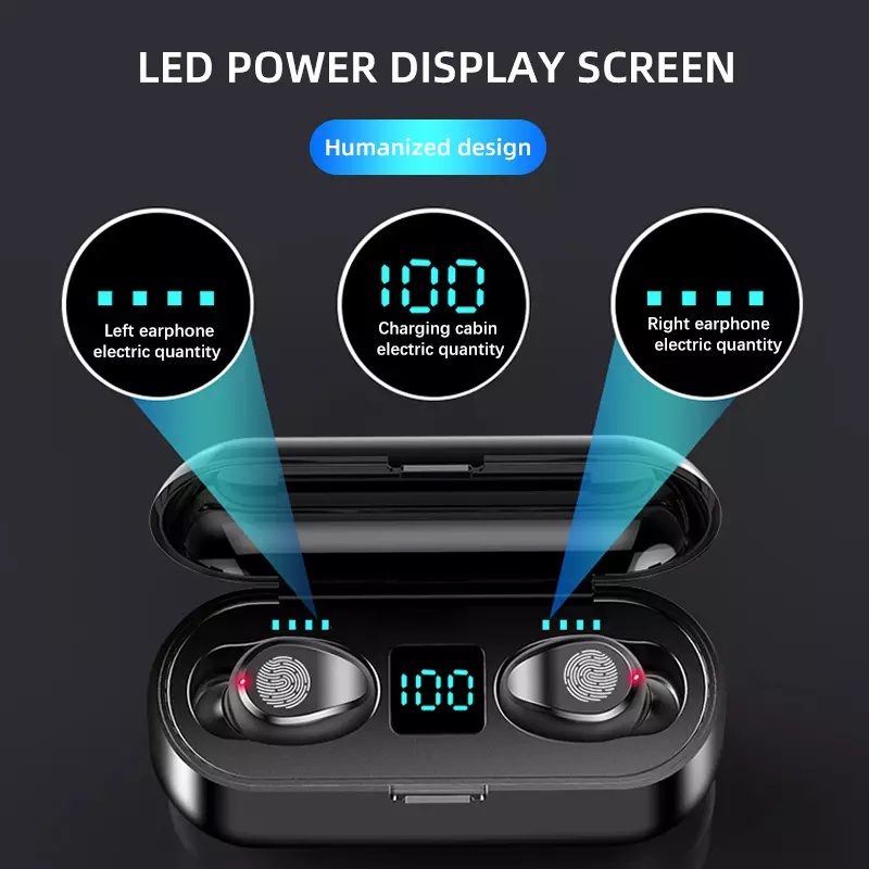 TWS Earphone Bluetooth Wireless Earbuds Digital Click Button LED Display Waterproof Stereo 9D TWS F9
