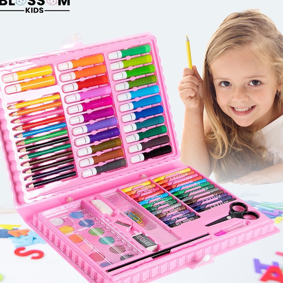 

[E-83 ☛] Crayon Anak Set Koper 86Pcs In 1 Krayon Mewarnai Anak - Blossom Kids-kekinian