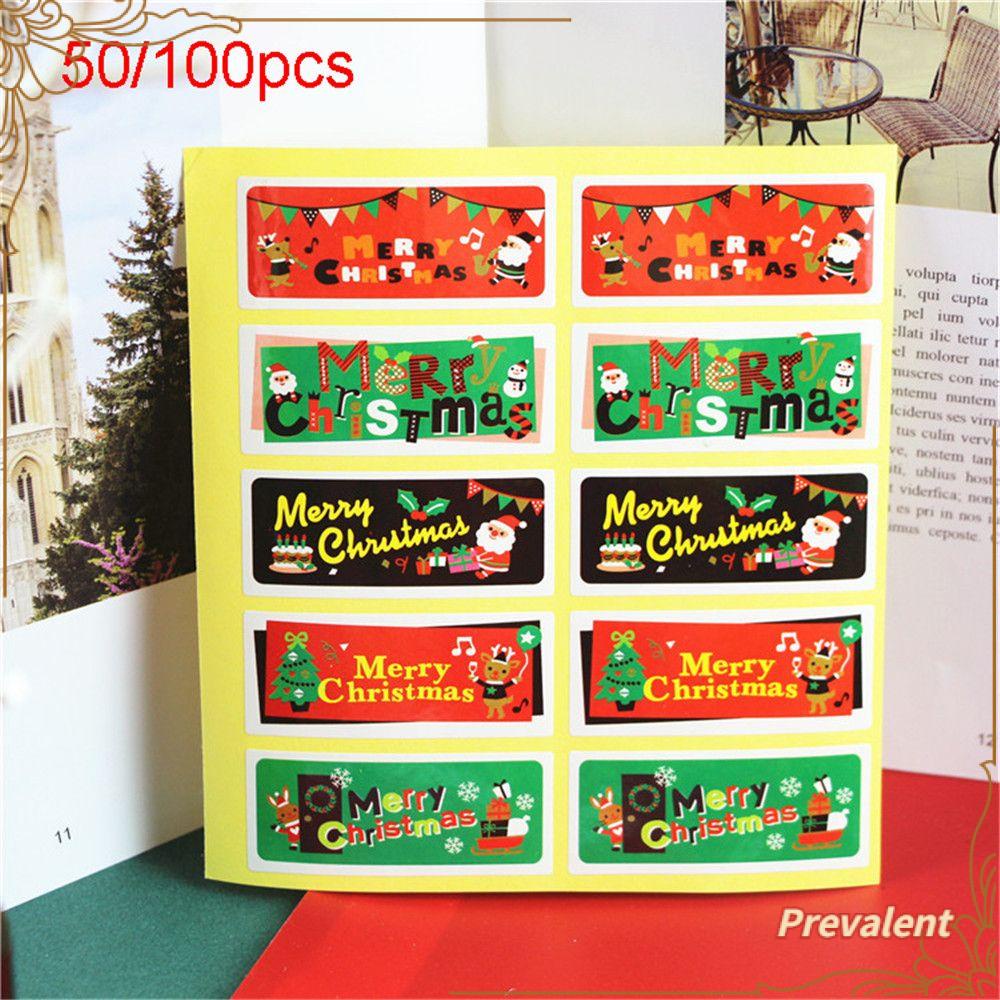 Preva 50/100pcs Kraft Stiker Elk Baking Hiasan Biskuit Festival Dekorasi Lencana Penyegelan Craft Merry Christmas