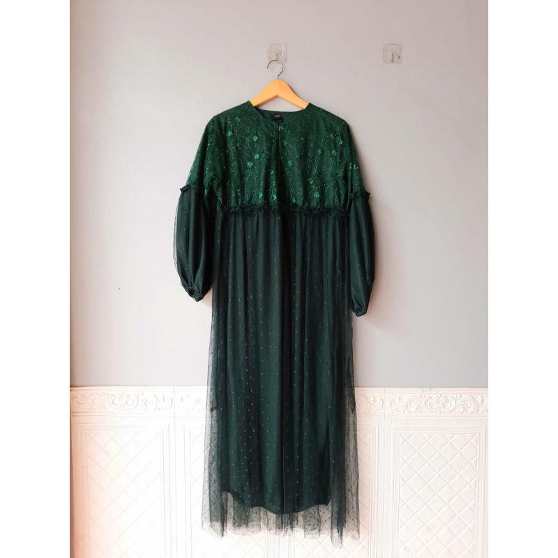 GAMIS PRINCESS TILE DOT WARNA HIJAU BOTOL UKURAN M L XL / GAMIS WANITA TERBARU / SERAGAM BUSANA MUSL