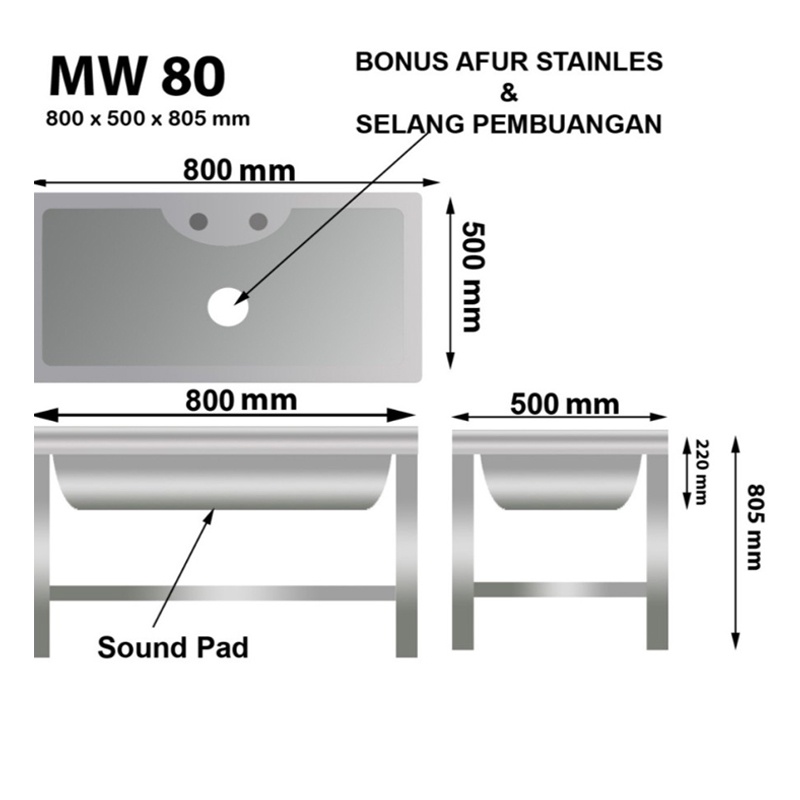 Westafel Stainless Steel Kaki MrDapur MW 80