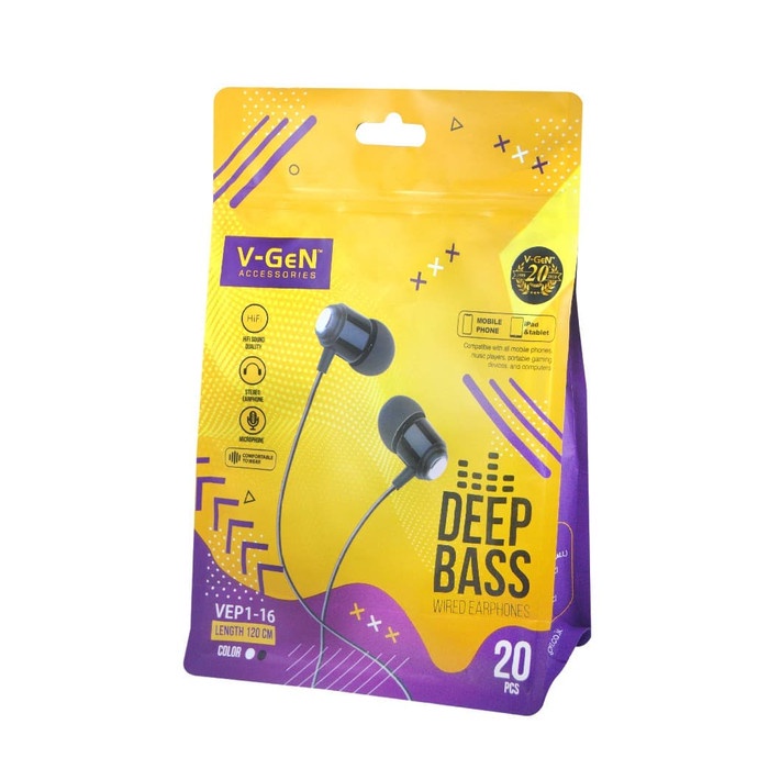Headset-Handsfree Earphone V-Gen VEP1-16-Handsfree V-GEN Wired Earphones Deep Bass-Headset V-GEN Extra Bass-Headset Gaming Full Bass V-Gen VEP1-16 With Mic