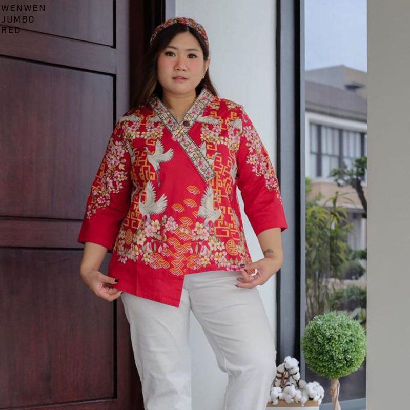 Evercloth Wenwen Atasan Batik Lengan Panjang Wanita Model Kimono Blouse Batik Perempuan Baju Batik Cewek Katun Stretch Premium Batik Couple Family Set