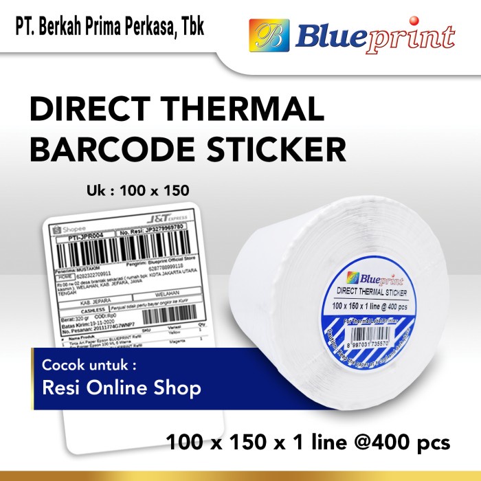 

Stiker Direct Thermal Sticker / Label Stiker Blueprint 100X150 Mm Isi 400 Pcs