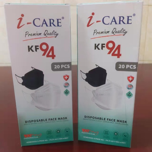 Masker KF94 4ply Polos Box iCare 3D Premium Quality isi 10pc izin Kemenkes