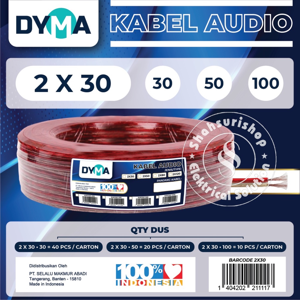 DYMA KABEL LISTRIK AUDIO TRANSPARAN 2X30 50 YARD SERABUT