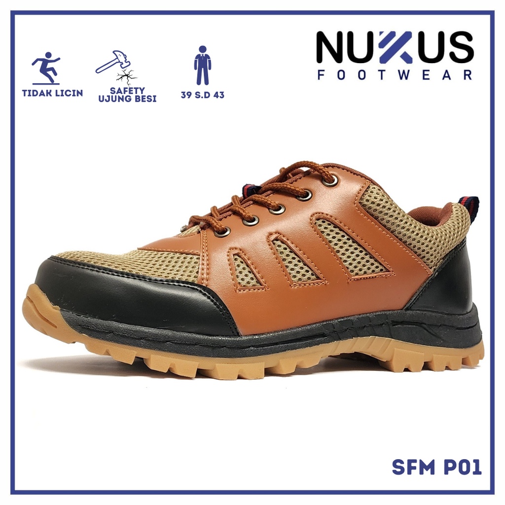 Nukus Sepatu Safety Casual Ujung Besi Tali Pendek Coklat Tan - SFM P