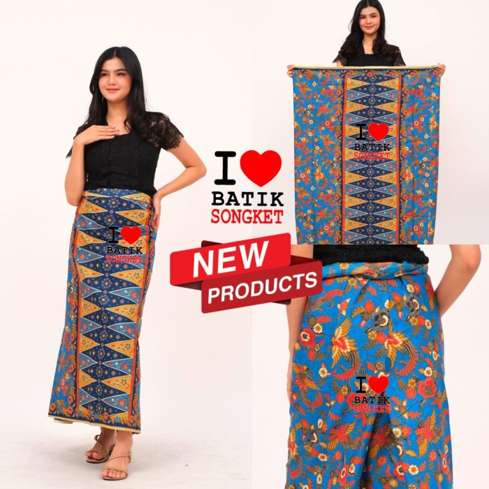 Kain Sarung Betawi Motif 20 Tumpal Pucuk Rebung Kain Batik Jakarta Biru