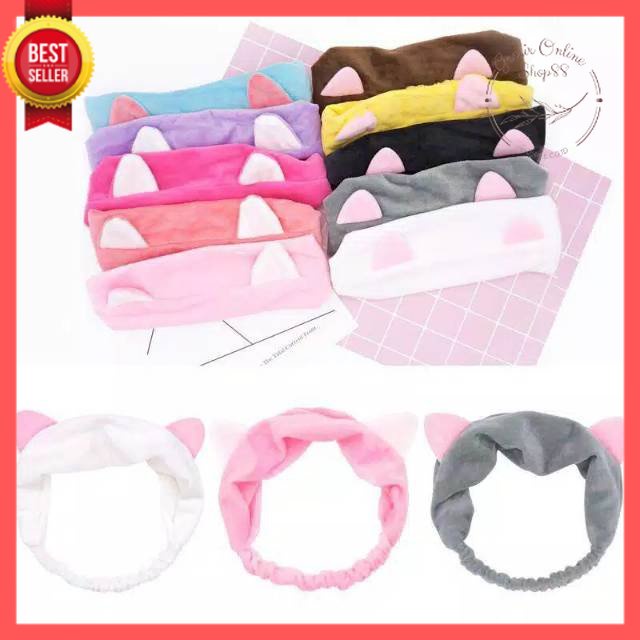 GOS -I208- Bando Bandana Model Kucing - Aksesoris Rambut Bandana Korea Motif Kucing - Headband Kain Karet