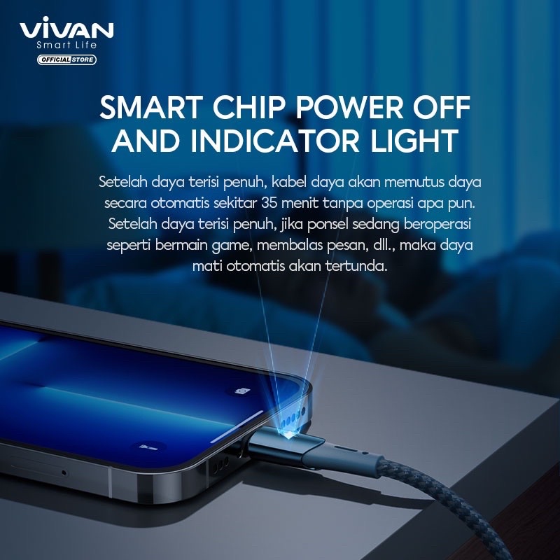 VIVAN Auto Smart power off cable charger UNTUK FOR Iphone lightning apple kabel VZL100