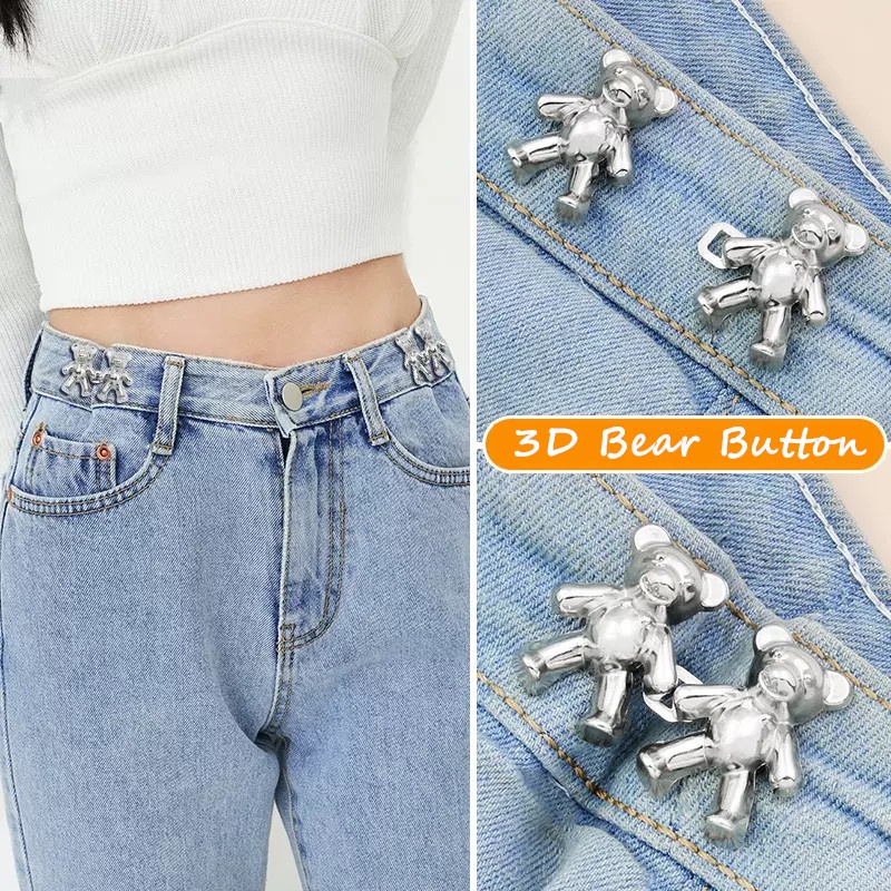 We Flower 1pasang Korea Lucu 3D Bear Jeans Pengencang Pinggang Kancing Celana Dapat Dilepas Kancing Instan Tanpa Jahit Pinggang Mengencangkan Gesper