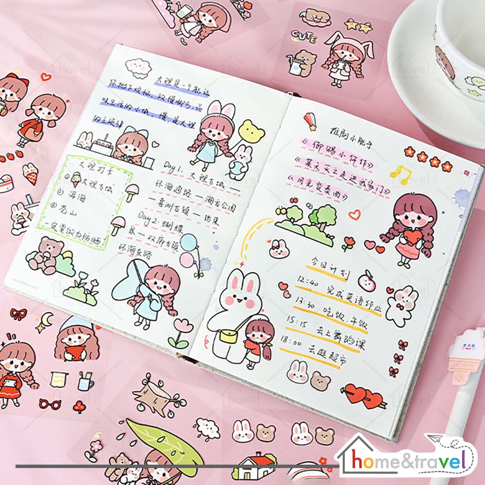 HOVELSHOP 100 Lembar Stiker Set Kartun Motif Lucu Scrap Book Phone Case Botol Decoration Waterproof