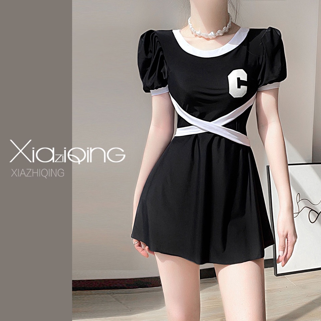 Women big size swimsuit short sleeve one piece swimwear dress style beachwear