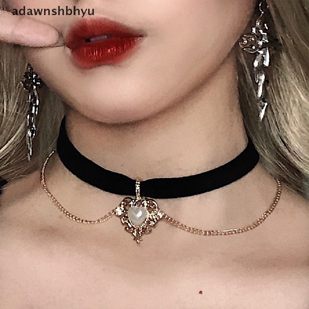 Adawnshbhyu Vintage Beludru Hitam Choker Cinta Hati Liontin Kalung Untuk Wanita Gadis Hadiah ID