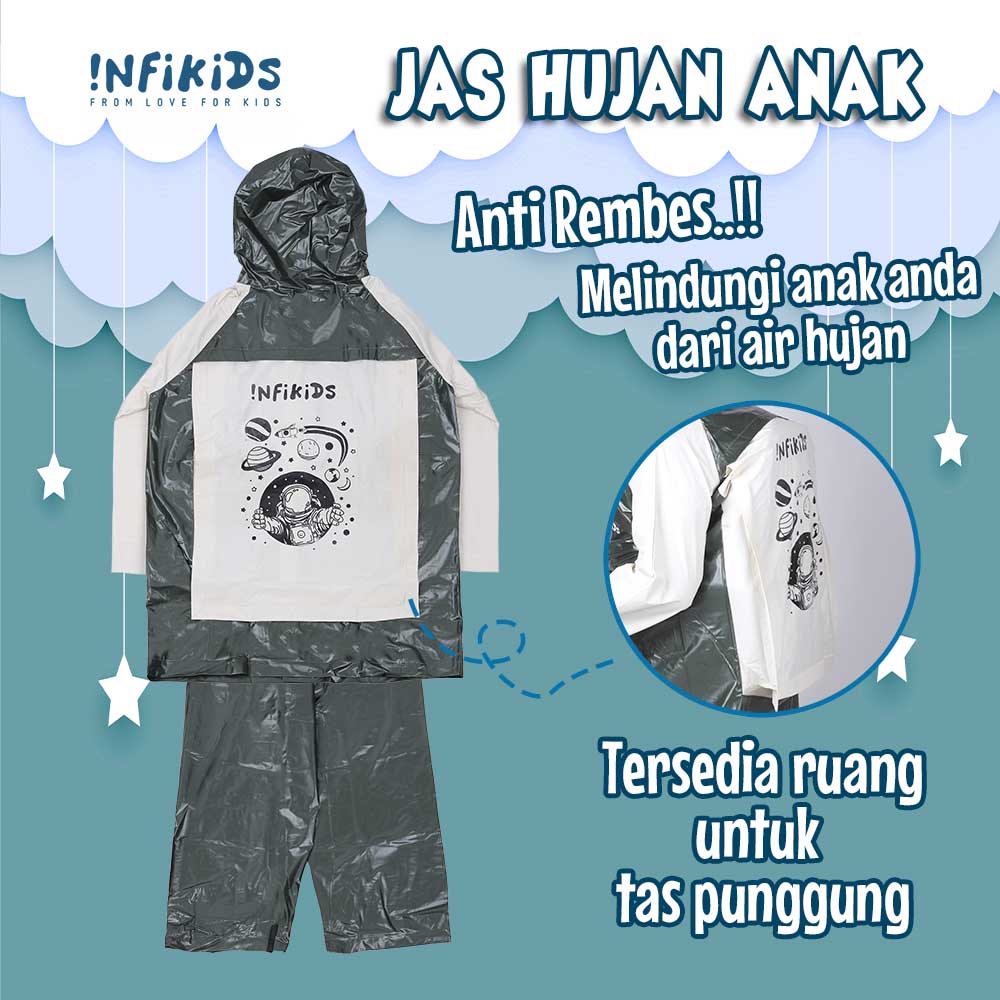 Jas Hujan Anak Kecil 6 - 12 Tahun Infikids Stelan Anti Air Kuat Anti Tembus Bahan PVC Karet Untuk Sekolah SD SMP Sepedah Bermain Motor Mantel Hujan