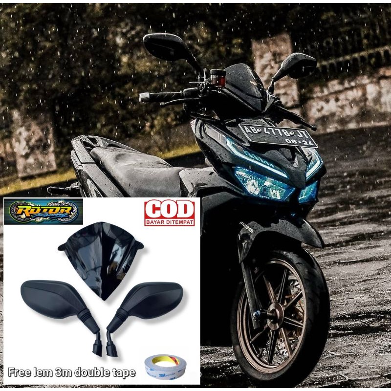 Paket variasi spion click plus visor pnp honda vario 125 led new 150 led new bahan akrilik free lem 