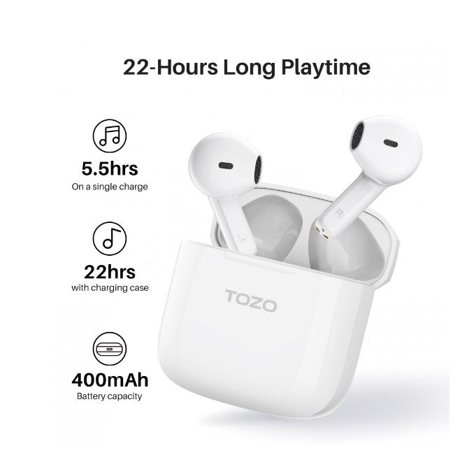 TOZO A3 TWS Wireless Headset Bluetooth Half in-Ear Earbuds Lightweight