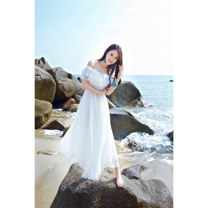 DRESS PUTIH PANJANG DRESS SABRINA DEWASA BAJU PANTAI WANITA